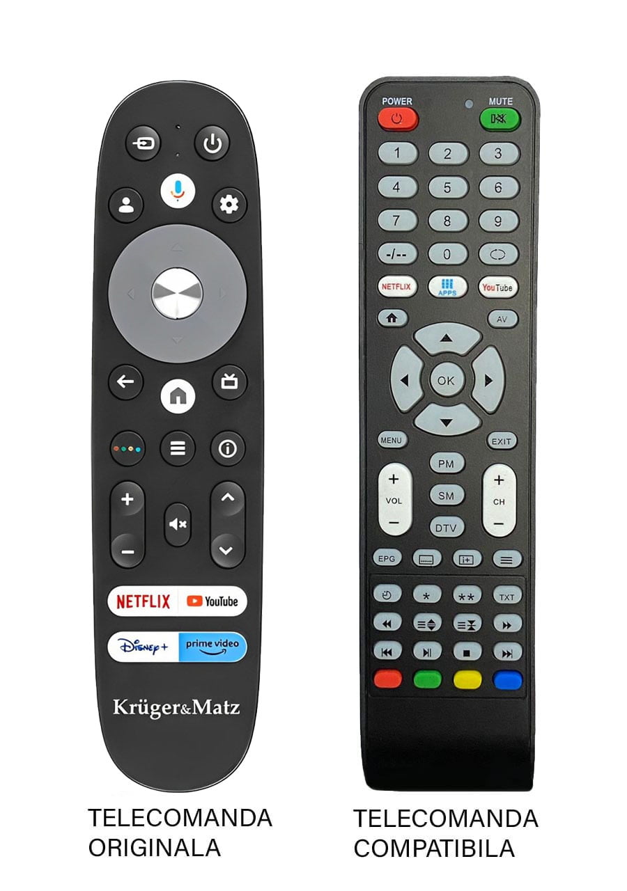 Telecomenzile comercializate sunt compatibile strict cu televizoarele pentru care sunt dedicate: Kruger&Matz – 0243-FHD;