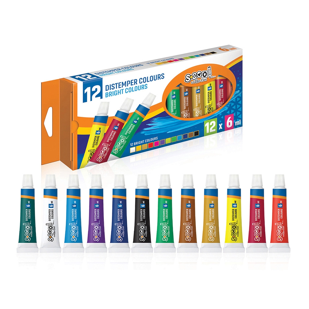 - setul contine 12 tuburi, 6 ml/tub; - culori: titanium white, lemon yellow, yellow ochre, vermilion, crimson red, mauve, prussian blue, cerulean blue, green pale, viridian, burnt sienna, black; - solubile in apa, se usuca rapid; - ambalaj: cutie.