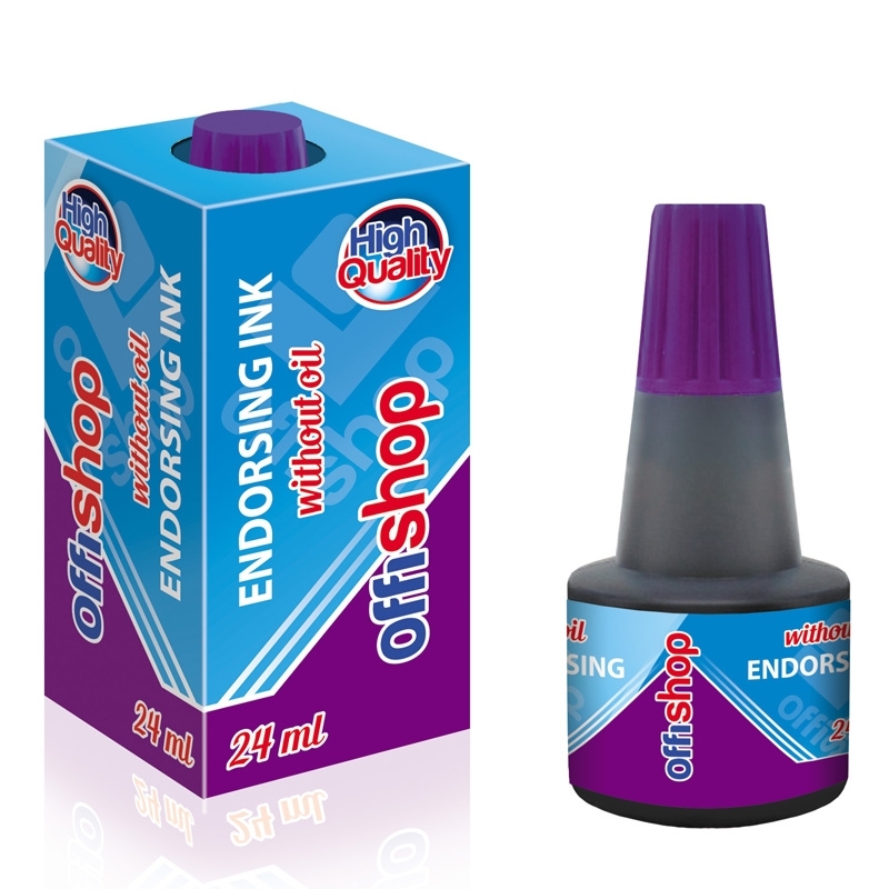 Tus stampila, mov, 24 ml - OFFISHOP- Recipientul este din plastic prevazut cu picurator.- Capacul recipientului este in culoarea tusului (mov).- Cantitatea de tus este de 24 ml.