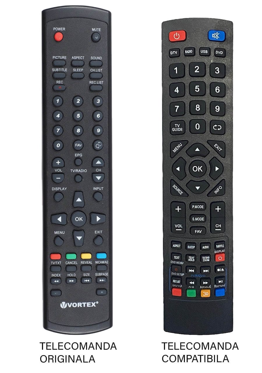 Telecomenzile comercializate sunt compatibile strict cu televizoarele pentru care sunt dedicate: Vortex – VLED – 32T1D;