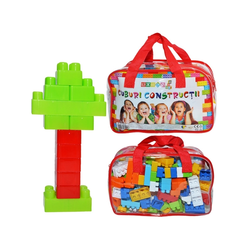 Cuburi constructii in gentuta, 160 piese/285g- Pachetul contine 160 de piese, in diferite dimensiuni si culori. Pentru o transportare si depozitare mai usoara, cuburile vin ambalate intr-o gentuta transparenta.- Cuburile sunt realizate din plastic rezistent.